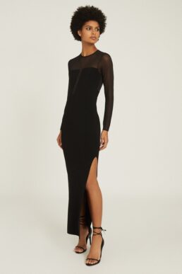 Reiss Sabrina Black Maxi Dress With Semi Sheer Panelling