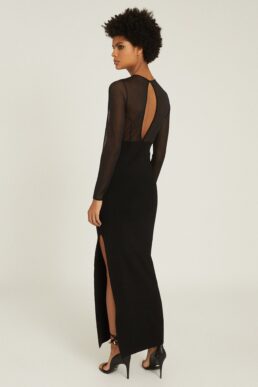 Reiss Sabrina Black Maxi Dress With Semi Sheer Panelling