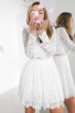 ASOS EDITION Gigi crop top lace mini wedding dress, Ivory