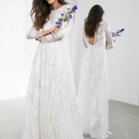Asos edition wedding floral embroidered dobby mesh flutter sleeve maxi dress on sale
