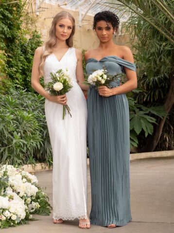 Chi Chi Lauren Bardot Pleated Maxi Bridesmaid Dress Sage Green