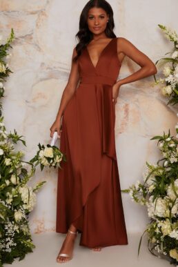 Chi Chi Seren Bridesmaid Maxi Dress Dark Orange