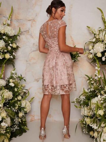 Chi Chi Victoria Embroidered Bridesmaid Short Dress, Pink Champagne - Image 2
