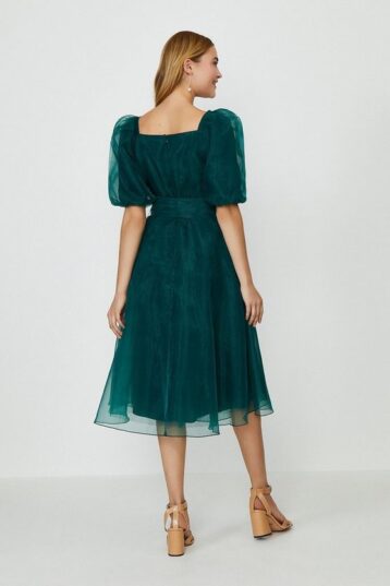 Coast Organza Tie Waist Midi Dress Green