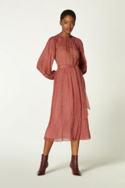 L.K.Bennett Felix Pink Devoré Spot Pleated Dress