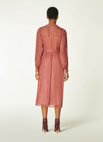 L.K.Bennett Felix Pink Devoré Spot Pleated Dress - Image 2