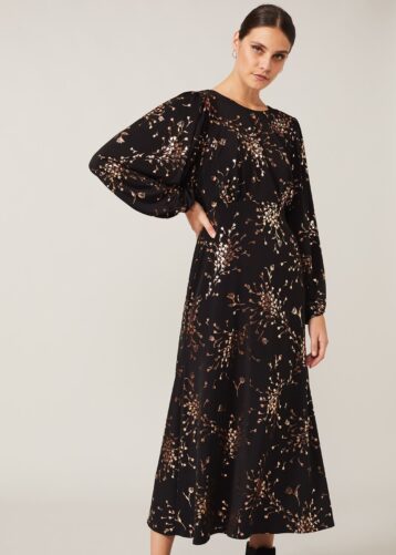 Phase Eight Jacinta Floral Foil Dress Black Gold