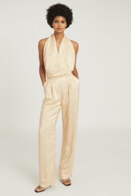 Reiss Jody Jumpsuit yellow cream metallic gold