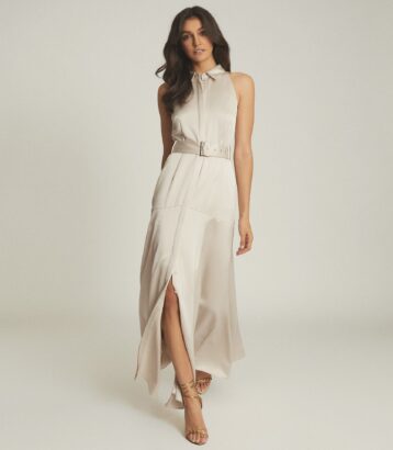Reiss Keira Open Back Belted Maxi Dress, Champagne - SALE Dresses