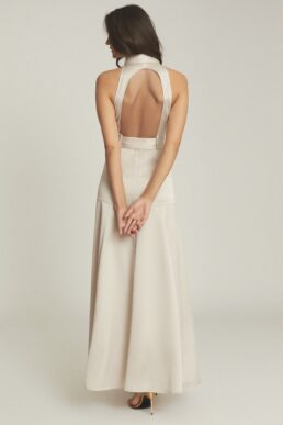 Reiss Keira Open Back Belted Maxi Dress Champagne Cream Metallic
