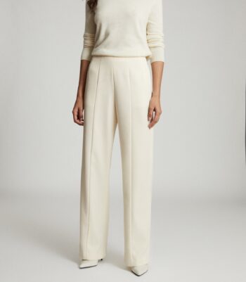 Reiss Luisa wide leg tailored trousers cream/white - myonewedding.co.uk