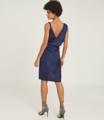 Reiss Zaria Drape Front Cocktail Dress, Blue - Image 2