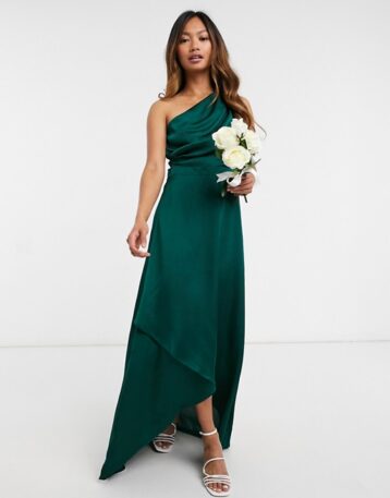 TFNC Bridesmaid one shoulder maxi dress in green