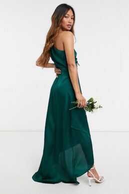 TFNC Bridesmaid one shoulder maxi dress in green