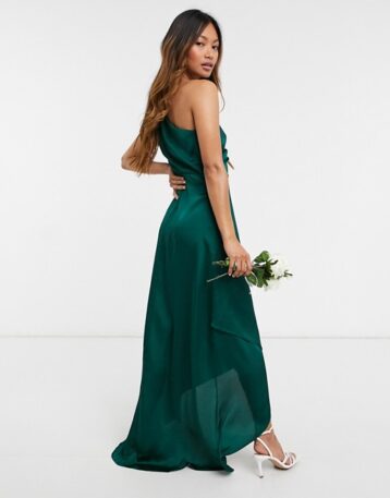 TFNC Bridesmaid one shoulder maxi dress in green