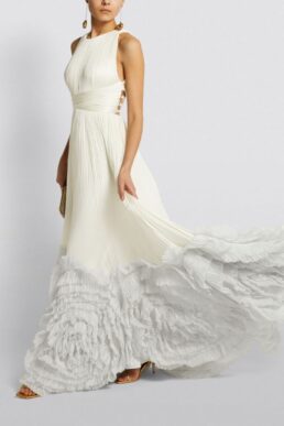 Maria Lucia Hohan Ruffle-Trim Chloe Gown Silver White