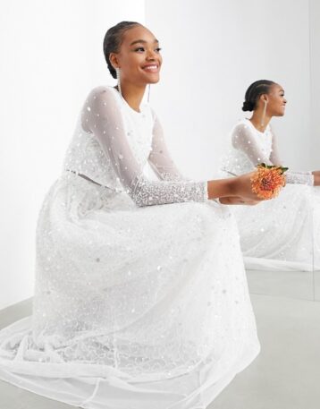 ASOS EDITION Marie scatter sequin crop top wedding dress Ivory