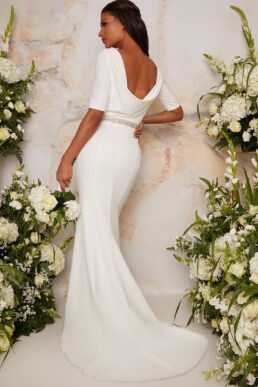 Chi Chi Bridal Wedding Dress with Scoop Back Design in White