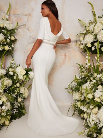 Chi Chi Bridal Wedding Dress with Scoop Back Design in White