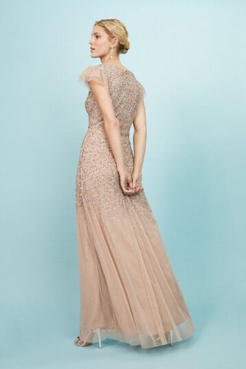 Coast Angel Sleeve Sequin Maxi Dress Light Pink Blush