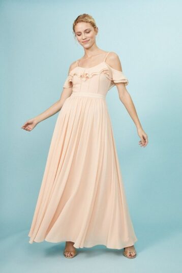 Coast Cold Shoulder Ruffle Maxi Dress, Beige/Neutral/Apricot - Image 2