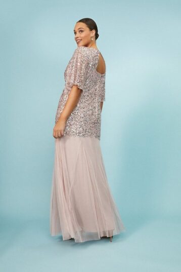 Coast Curve Angel Sleeve Sequin Maxi Dress, Light Pink/Blush - Image 2