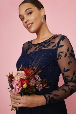 Coast Curve Embroidered Long Sleeve Maxi Dress Navy Blue