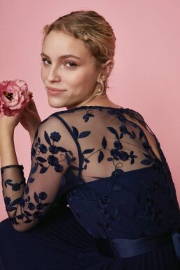 Coast Embroidered Long Sleeve Maxi Dress Navy Blue