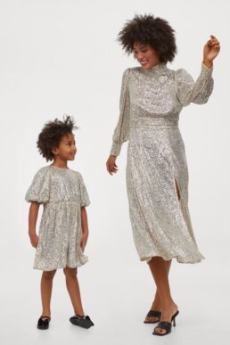 H&M Puff-sleeved sequined dress Silver