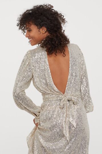 H&M Sequined Midi Dress, Silver