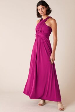 Monsoon Tallulah Multi Tie Bridesmaid Maxi Dress Bright Pink