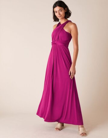 Monsoon Tallulah Multi Tie Bridesmaid Maxi Dress Bright Pink