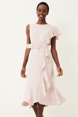 Phase Eight Cassie Frill Belted Dress Light Pink Blush