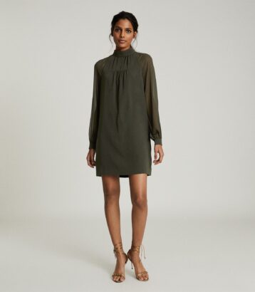 Reiss Leah chiffon shift dress Green