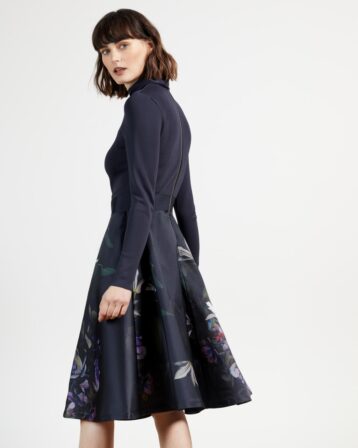 Ted Baker DOMINAA Pomegranate Full Skirt Dress Navy Multi