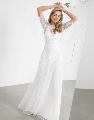 ASOS EDITION Annie floral embroidered flutter sleeve wedding dress Ivory