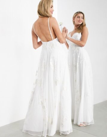 ASOS EDITION Isla embroidered cami wedding dress, Ivory - Image 2