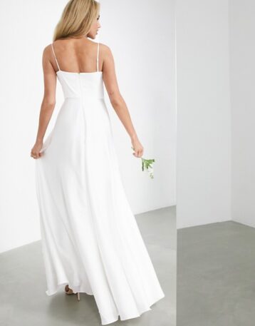 ASOS EDITION Rosie satin cami wedding dress with square neck, Ivory - Image 2