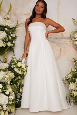 Chi Chi Bridal Bardot Embellished Wedding Dress in White