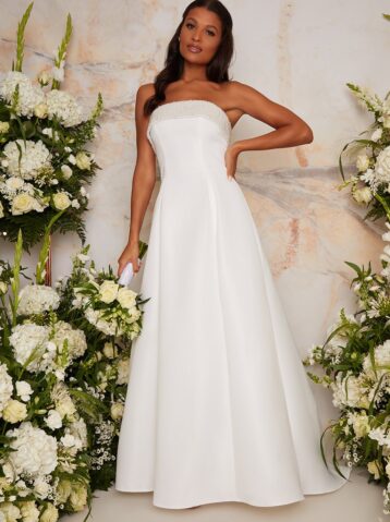 Chi Chi Bridal Bardot Embellished Wedding Dress in White