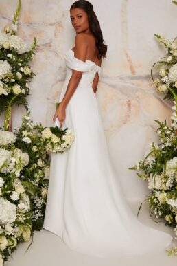 Chi Chi Bridal Vicki Sequin Off The Shoulder Wedding Dress White