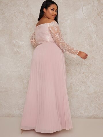 Chi Chi Curve Lace Bridesmaid Maxi Dress With Long Sleeves In Pink/Blush - Image 2