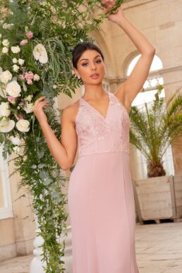 Chi Chi Lace Bridesmaid Bodycon Maxi Dress In Pink Blush