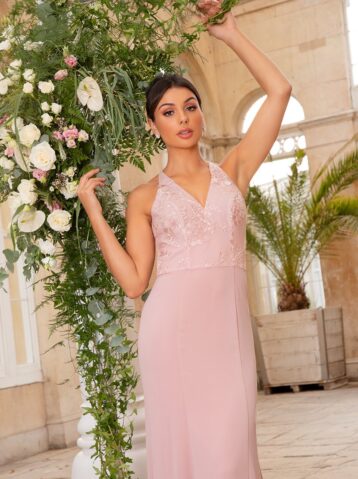 Chi Chi Lace Bridesmaid Bodycon Maxi Dress In Pink Blush