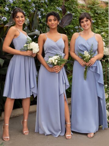 Chi Chi Satin Bridesmaid Wrap Style Maxi Dress In Blue Lilac