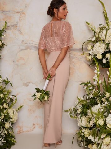 Chi Chi Sequin Bridesmaid Maxi Dress With Wrap Detail In Pink/Blush - Image 2