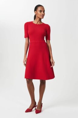 Hobbs Drew Knitted Skater A-line Sleeve Dress Red