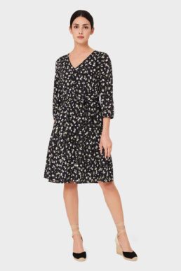 Hobbs Elena Silk Blend Floral V Neck Dress Navy Ivory