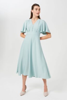 Hobbs Kristin Satin Midi Dress Pale Thyme Green