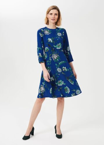 Hobbs Marietta Floral Midi Dress Blue Multi